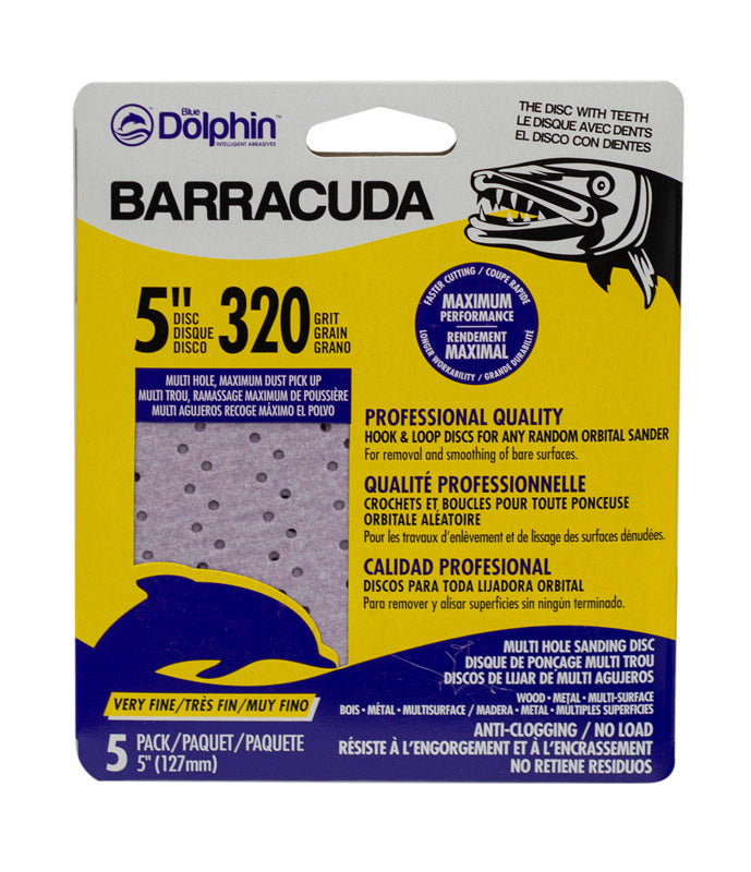 LINZER PRODUCTS CORP, Blue Dolphin Barracuda 5 in. Aluminum Oxide Hook and Loop Sanding Disc 320 Grit Very Fine 5 pk